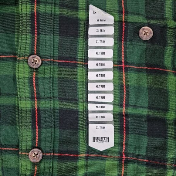 Mens Green Red Plaid Long-Sleeve Button-Up Shirt Duluth Trading Co XL Trim Fit - Picture 3 of 8